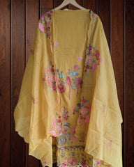 Exquisite Mul Chanderi Ensemble Adorned with Parsi Hand Embroidery