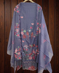 Exquisite Mul Chanderi Ensemble Adorned with Parsi Hand Embroidery