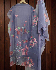 Exquisite Mul Chanderi Ensemble Adorned with Parsi Hand Embroidery