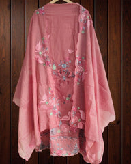 Exquisite Mul Chanderi Ensemble Adorned with Parsi Hand Embroidery