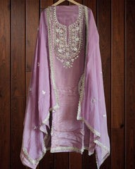 Opulent Elegance Shimmer Tissue Unstitched Suit with Gotta Detailing