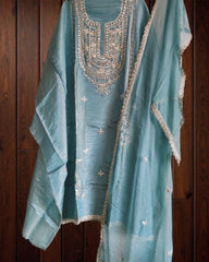 Opulent Elegance Shimmer Tissue Unstitched Suit with Gotta Detailing
