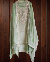 Opulent Elegance Shimmer Tissue Unstitched Suit with Gotta Detailing