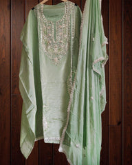 Opulent Elegance Shimmer Tissue Unstitched Suit with Gotta Detailing