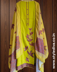 Cotton Rayon Appliqué Work Un-Stitched Suit Set