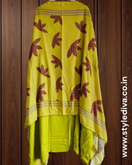 Cotton Rayon Appliqué Work Un-Stitched Suit Set