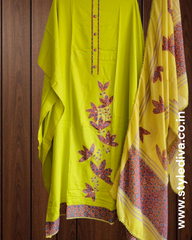 Cotton Rayon Appliqué Work Un-Stitched Suit Set
