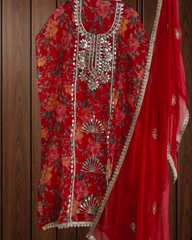 Glass Organza Unstitched Suit with All-Over Gotta Detailing And Chiffon Dupatta (Copy)