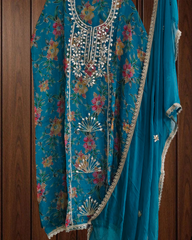 Glass Organza Unstitched Suit with All-Over Gotta Detailing And Chiffon Dupatta