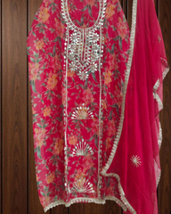 Glass Organza Unstitched Suit with All-Over Gotta Detailing And Chiffon Dupatta