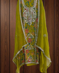 Glass Organza Unstitched Suit with All-Over Gotta Detailing And Chiffon Dupatta