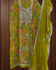 Glass Organza Unstitched Suit with All-Over Gotta Detailing And Chiffon Dupatta