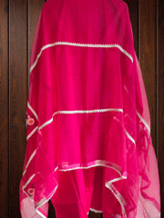 Jaam Cotton Embroidered Suit Set with Organza Dupatta & Crochet Detailing