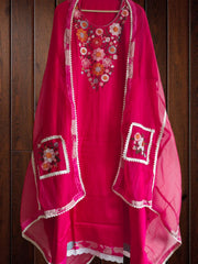 Jaam Cotton Embroidered Suit Set with Organza Dupatta & Crochet Detailing