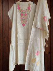 Festive Shimmer Tissue Suit Set with Pearl Detailing and Banarasi Dupatta