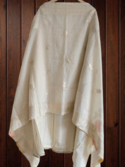 Festive Shimmer Tissue Suit Set with Pearl Detailing and Banarasi Dupatta