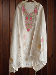 Festive Shimmer Tissue Suit Set with Pearl Detailing and Banarasi Dupatta