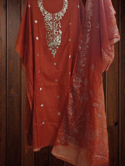 Graceful Mul Chanderi Unstitched Embroidered Suit with Mukesh Dupatta