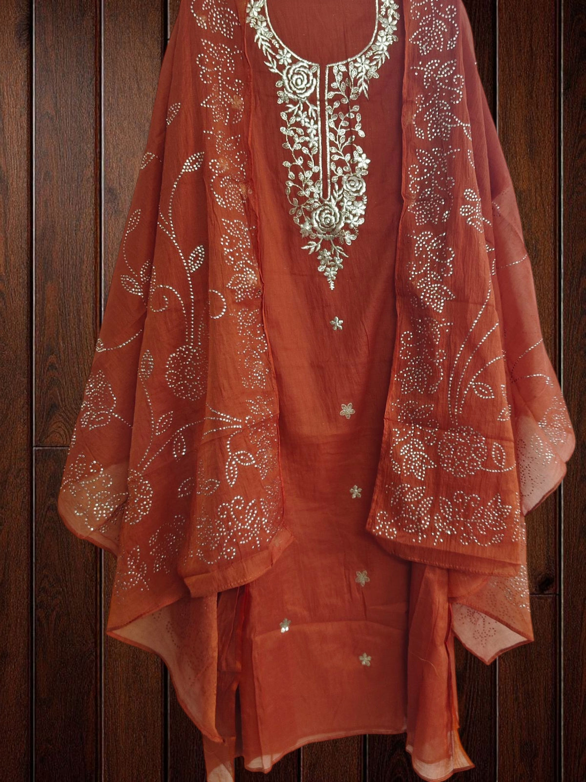 Graceful Mul Chanderi Unstitched Embroidered Suit with Mukesh Dupatta