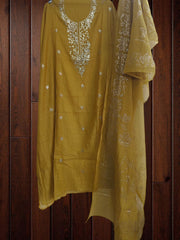 Graceful Mul Chanderi Unstitched Embroidered Suit with Mukesh Dupatta