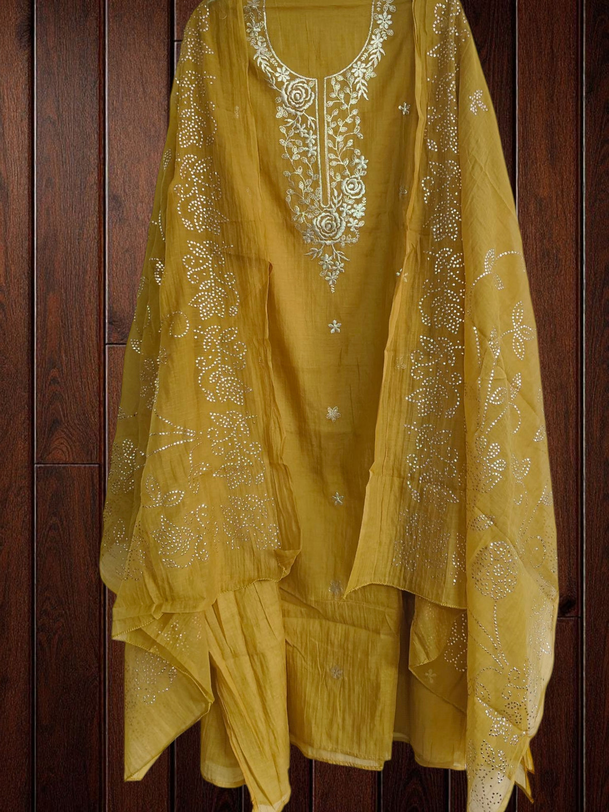 Graceful Mul Chanderi Unstitched Embroidered Suit with Mukesh Dupatta