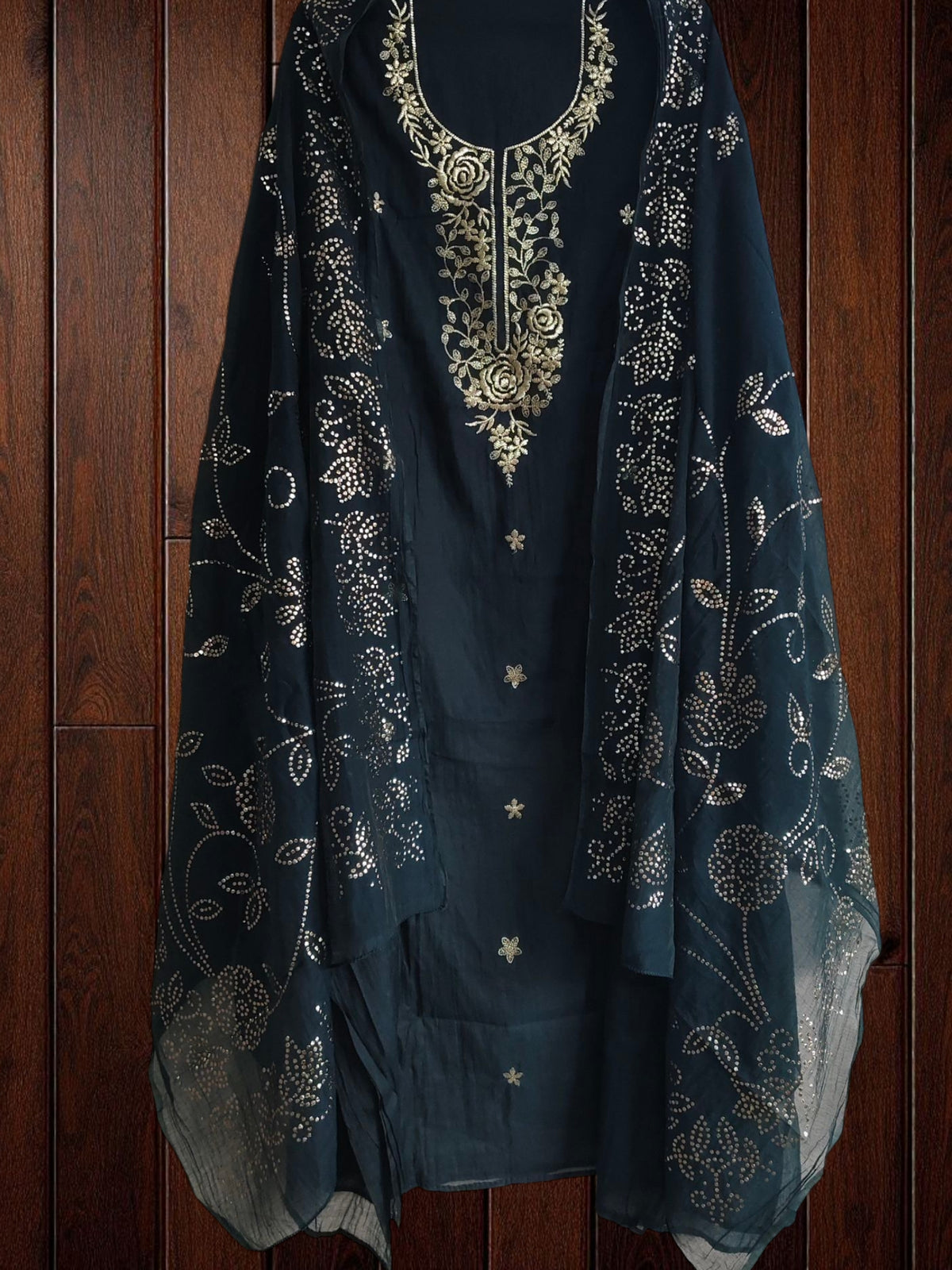 Graceful Mul Chanderi Unstitched Embroidered Suit with Mukesh Dupatta
