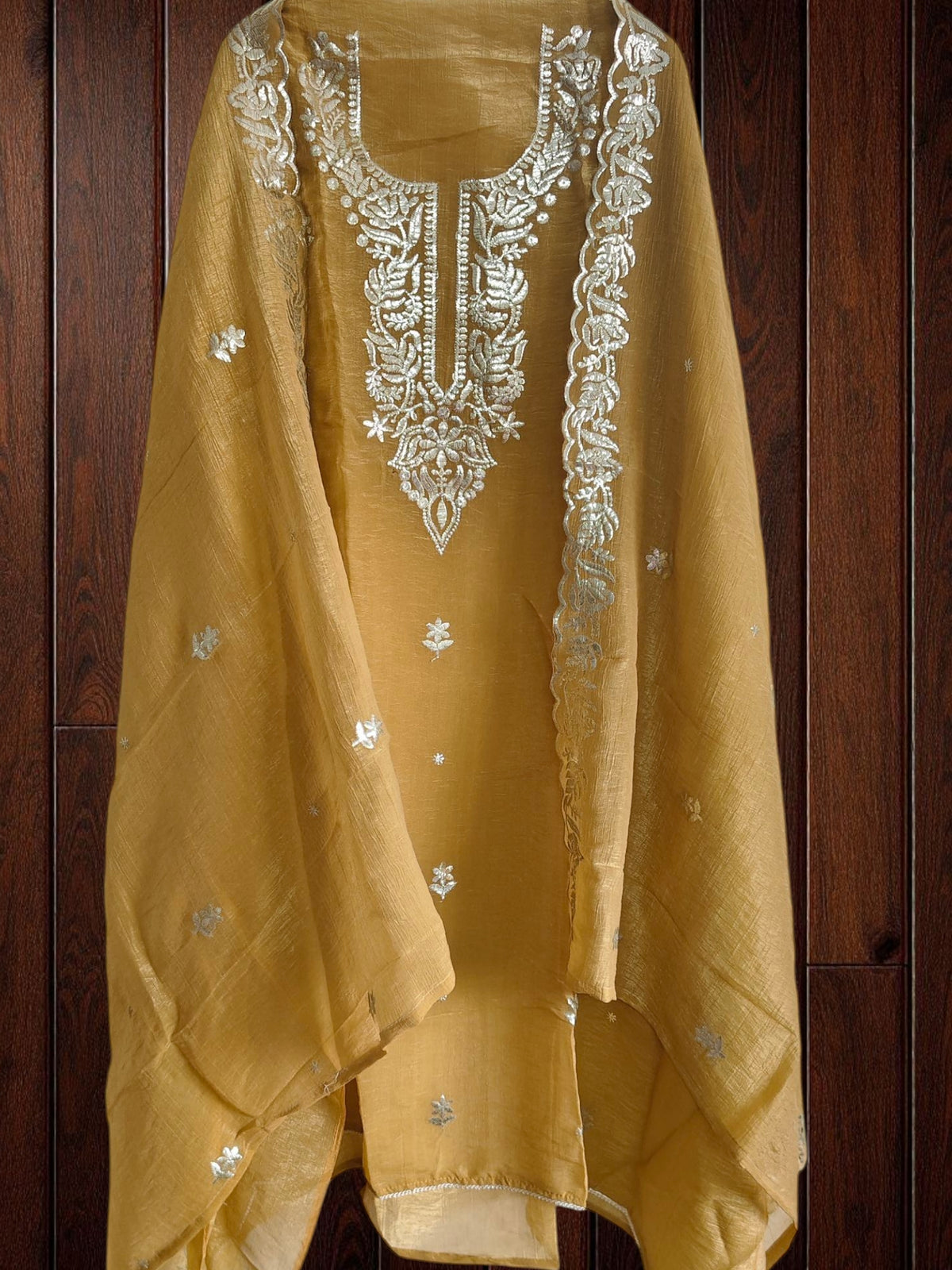 Elegant Burberry Fabric Unstitched Suit With All Over Pita Work