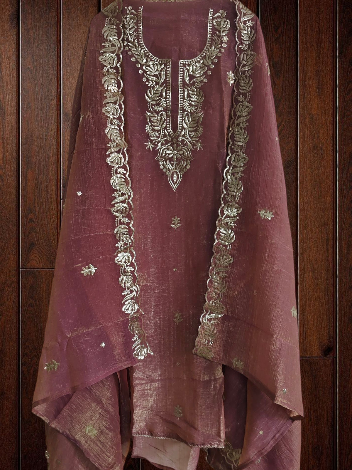 Elegant Burberry Fabric Unstitched Suit With All Over Pita Work