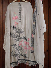 Crepe Kurta & Organza Embroidered Dupatta Un-Stitched Suit