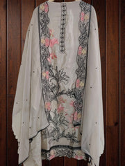 Crepe Kurta & Organza Embroidered Dupatta Un-Stitched Suit