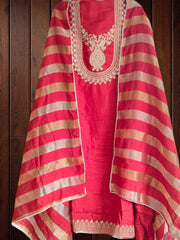 Maheshwari Silk Unstitched Suit with Zari Work and Banarasi Border