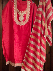 Maheshwari Silk Unstitched Suit with Zari Work and Banarasi Border