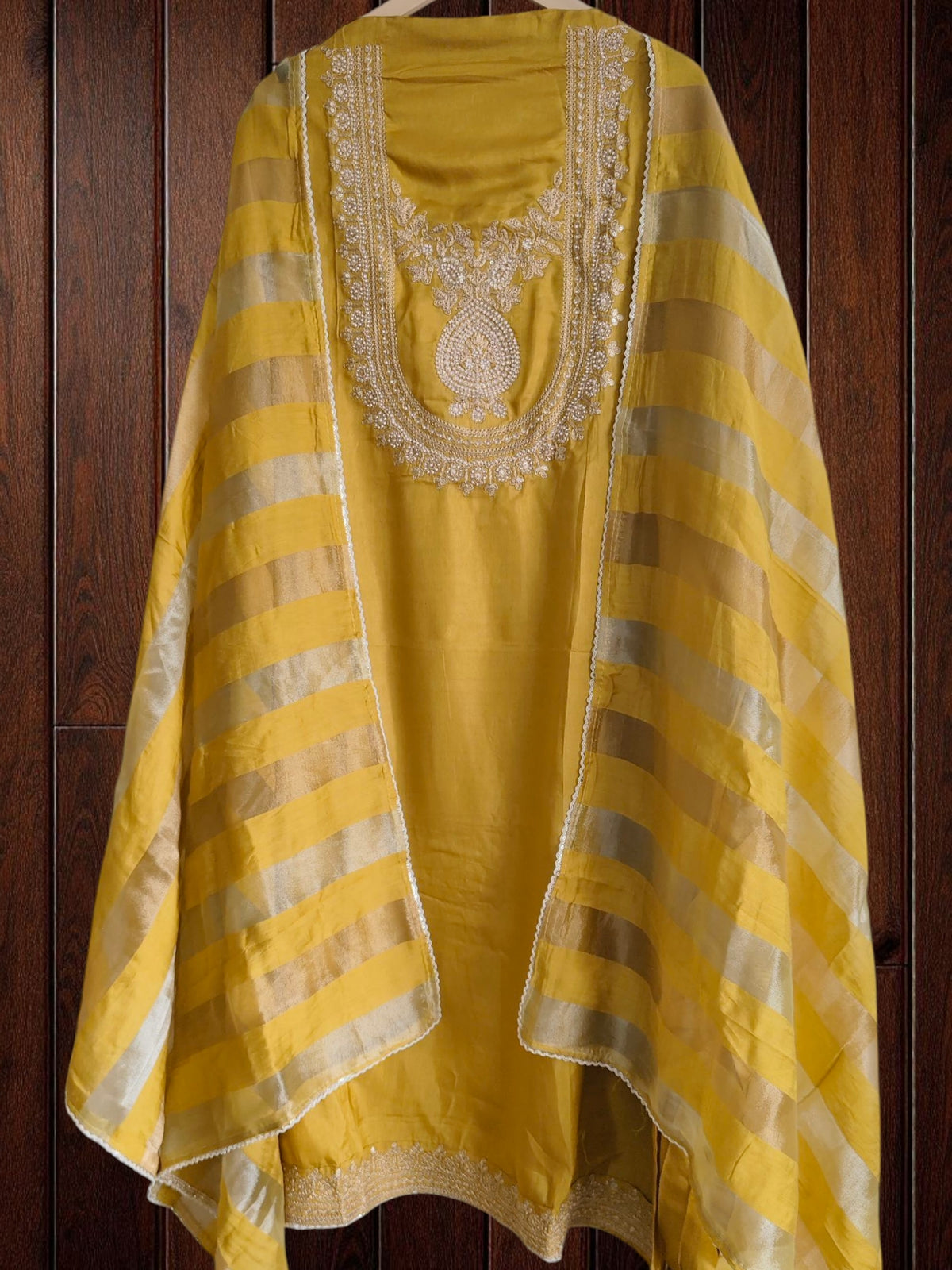 Maheshwari Silk Unstitched Suit with Zari Work and Banarasi Border