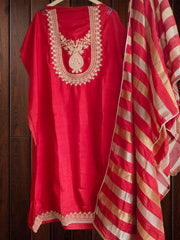 Maheshwari Silk Unstitched Suit with Zari Work and Banarasi Border