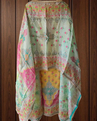 Graceful Glass Organza Kurta With Gotta Work Dupatta Semi-Stitched Suit Set