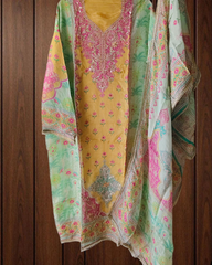 Graceful Glass Organza Kurta With Gotta Work Dupatta Semi-Stitched Suit Set