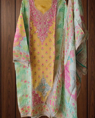 Graceful Glass Organza Kurta With Gotta Work Dupatta Semi-Stitched Suit Set