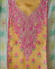 Graceful Glass Organza Kurta With Gotta Work Dupatta Semi-Stitched Suit Set