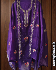 Mul Chanderi Pita & Thread Embroidered Unstitched Suit Set