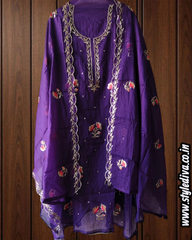 Mul Chanderi Pita & Thread Embroidered Unstitched Suit Set