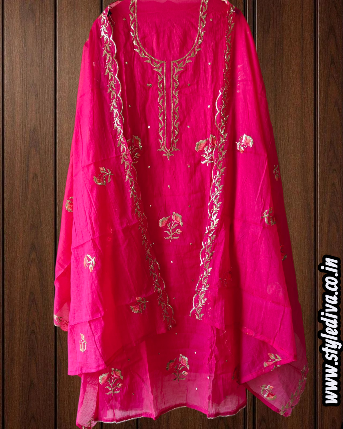 Mul Chanderi Pita & Thread Embroidered Unstitched Suit Set