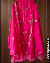 Mul Chanderi Pita & Thread Embroidered Unstitched Suit Set