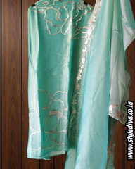 Shimmer Tissue Faux Leather Work Unstitched Suit Set