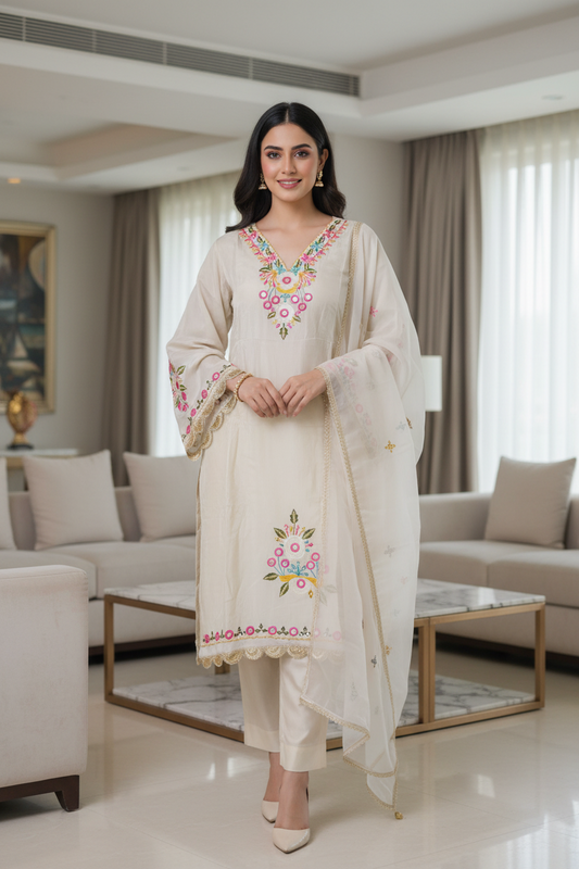 Shimmer Tissue Embroidered & Mirror Work Unstitched Suit Set