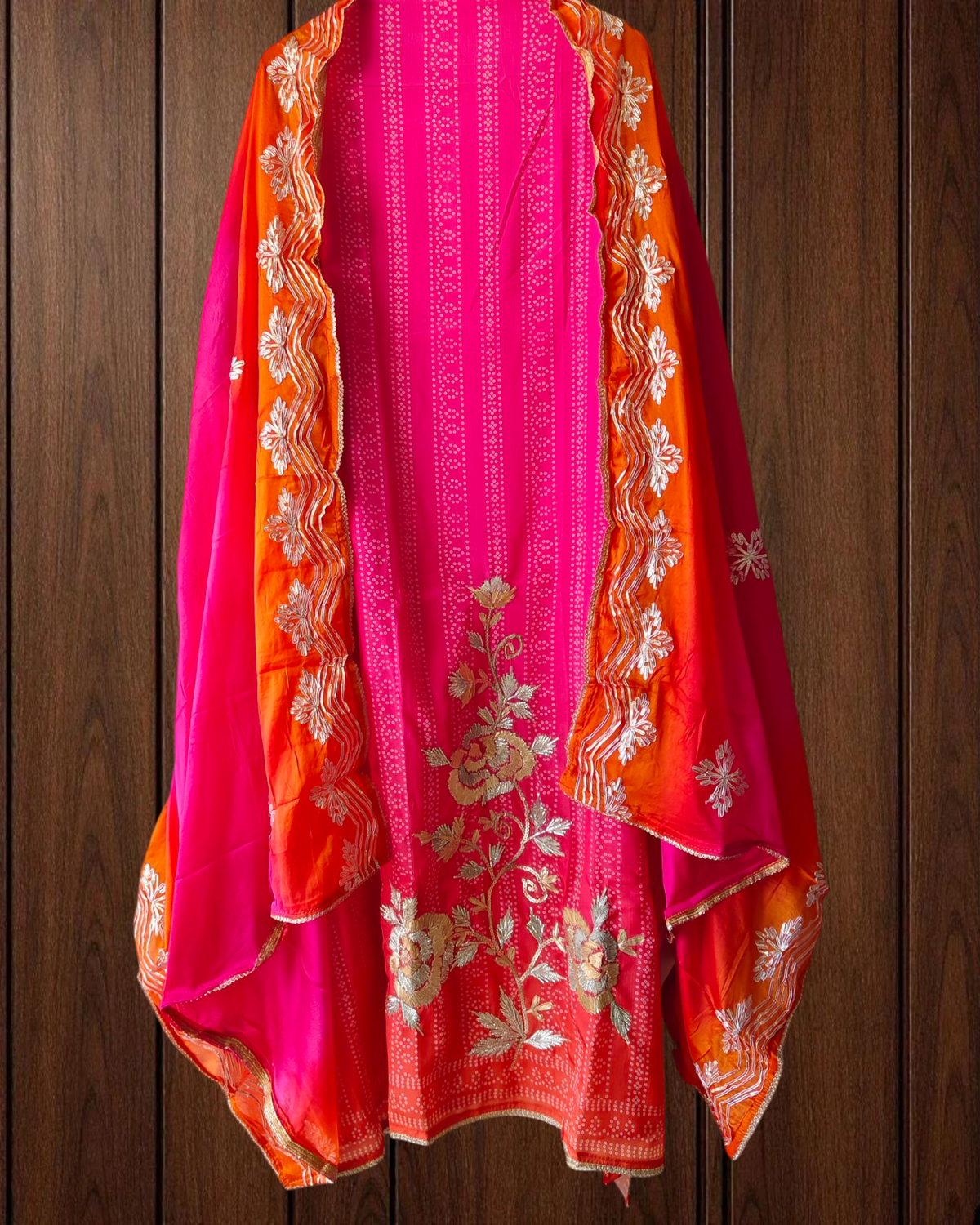 Premium Chinnon Ombre Suit Adorned with Gotta Work