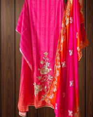 Premium Chinnon Ombre Suit Adorned with Gotta Work