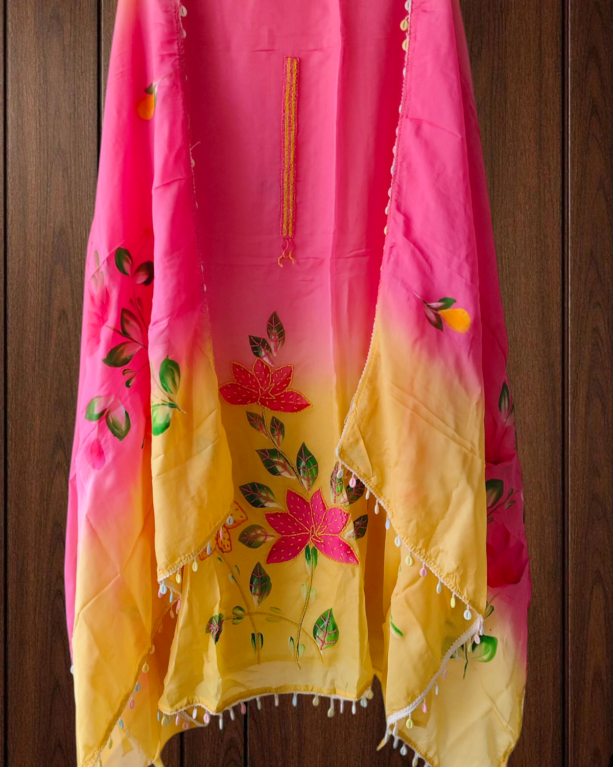 Organza Brush Paint Suit with Pearl & Sippi Latkan Detailing