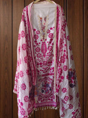 Cotton Suit with Crochet Lacing & Pearl Highlighting – Unstitched Set