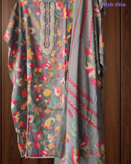 Cotton Digital Print Unstitched Suit with Neck Work