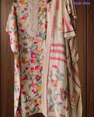 Cotton Digital Print Unstitched Suit with Neck Work